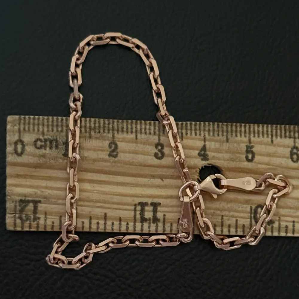 925 Silver 8.5” 3mm link chain bracelet 14k rose gold plated unisex
